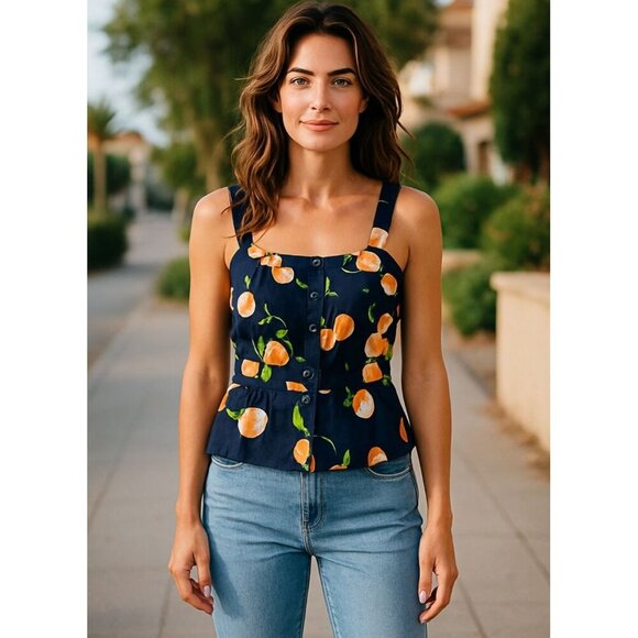 NWT Women's - Modcloth Navy Blue Practice What You Peach Peplum Tank, Size XL - Picture 1 of 9